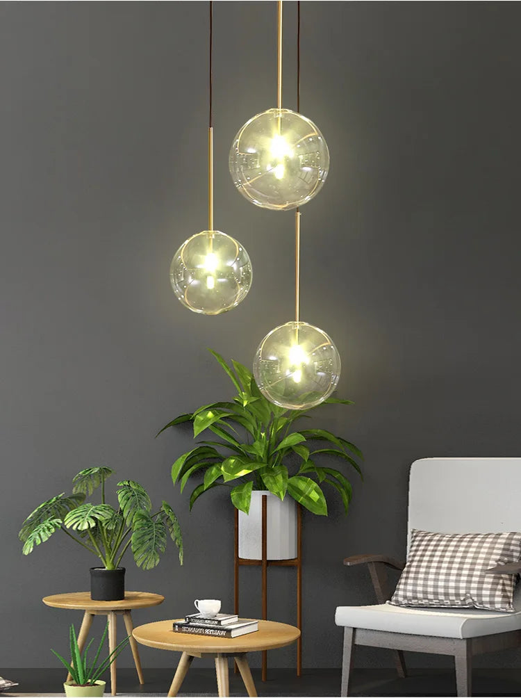 Modern Luxury Glass Ball Chandelier Lighting Fixtures Living Room Bedroom Decor Pendant Lights Restaurant Stairs Hanging Lamp