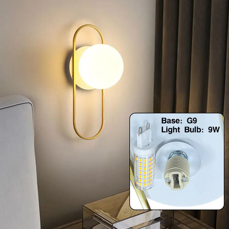 Frosted Glass Ball Indoor LED Wall Lamps with Plug Switch Black Gold G9 LED Wall Lights Wall Sconce for Corridor Aisle