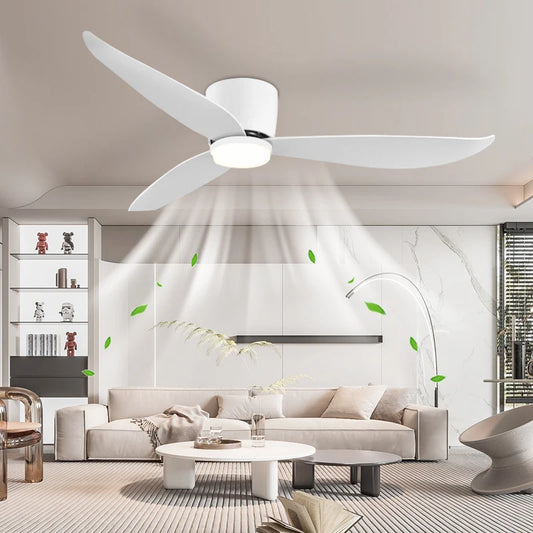 White 52 Inch Ceiling Fan with Light and Remote Control, Low Profile Embedded Ceiling Fan, Dimmable Bedroom, Living Room, Indoor