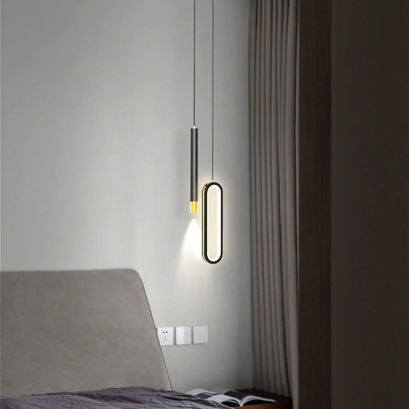 Modern Black Hanging Pendant Lamps For Bedroom Bedside Lighting AC 220V LED Black High Ceiling Suspended Light with Long Cable