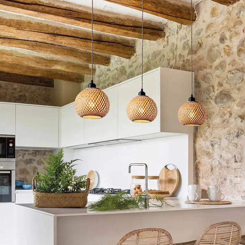 Bamboo Pendant Lamp Hanging Lamp Handmade Rattan Chandelier Fixture Restaurant Dining Room Indoor Lighting AC85-260V