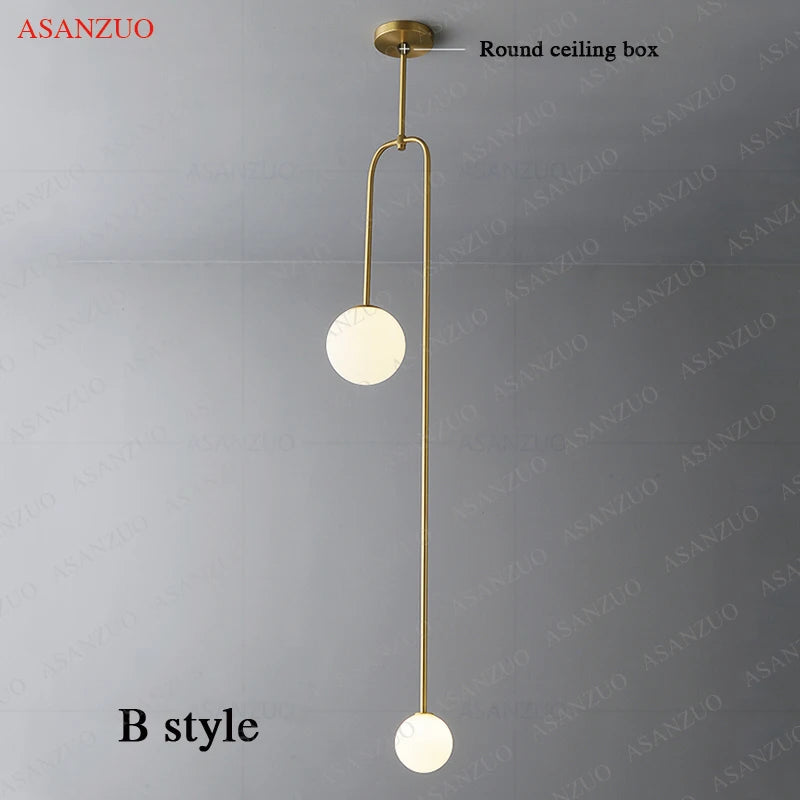 Nordic bedroom bedside restaurant pendant lamp bar simple living room background wall led creative glass ball brass lamp