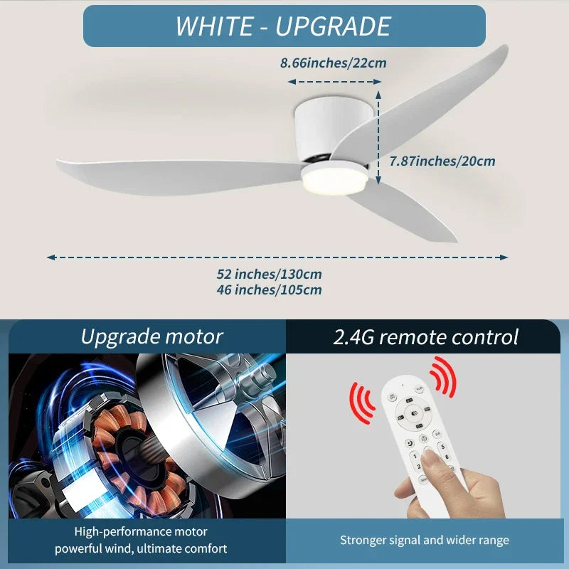 46 52 Inch LED Pendant Light, Bedroom, Dining Room, Living Room, Intelligent Remote Control Dimming Fan, Nordic Style 96-220V