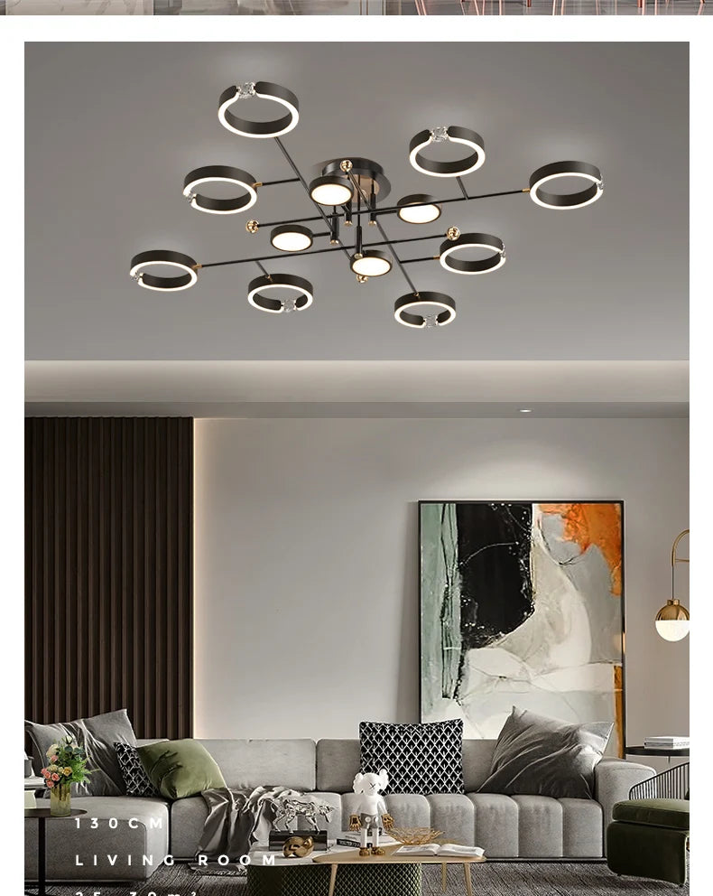 Modern Luxury Chandelier Lighting For Living Room Bedroom Plated Gold Aluminum Remote Control Pendant Lights Crystals Decoration