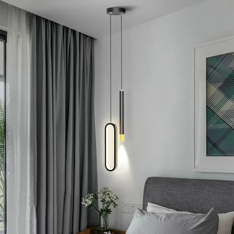Modern Black Hanging Pendant Lamps For Bedroom Bedside Lighting AC 220V LED Black High Ceiling Suspended Light with Long Cable