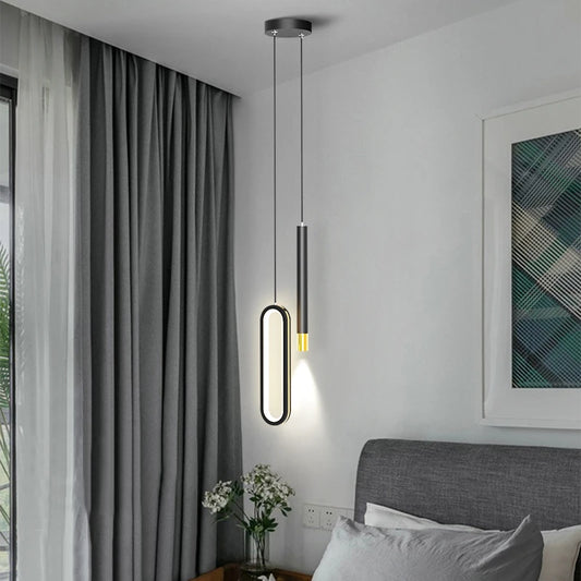 Modern Black Hanging Pendant Lamps For Bedroom Bedside Lighting AC 220V LED Black High Ceiling Suspended Light with Long Cable