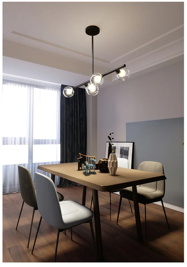 Modern 5/6 White Glass Balls Dining Room Chandelier for Kitchen Island Table Living Room Bedroom Suspension Lamp LED Lighting