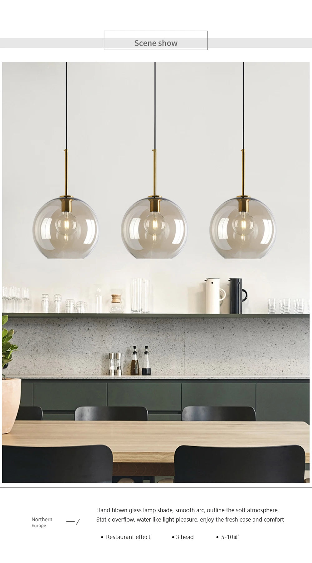 Modern Nordic hanging loft  Glass lustre Pendant Light industrial decor Lights Fixtures E27/E26 for Kitchen Restaurant Lamp