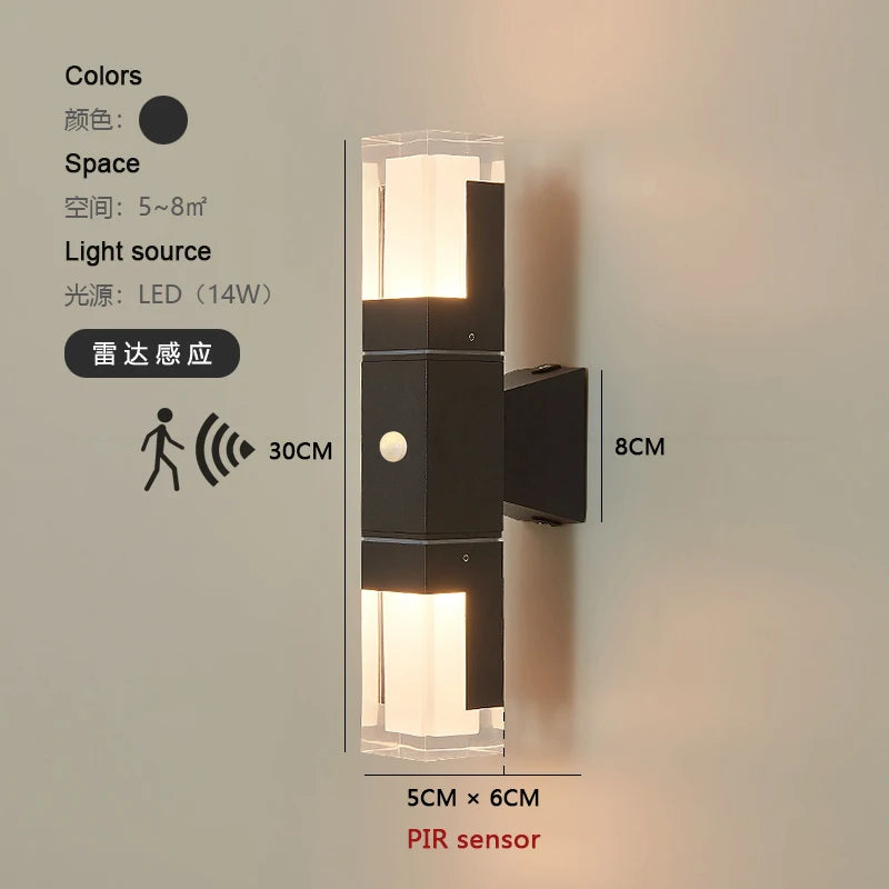 Aluminum PIR sensor outdoor wall lamp waterproof staircase hallway minimalist exterior wall lamp courtyard balcony wall lamp