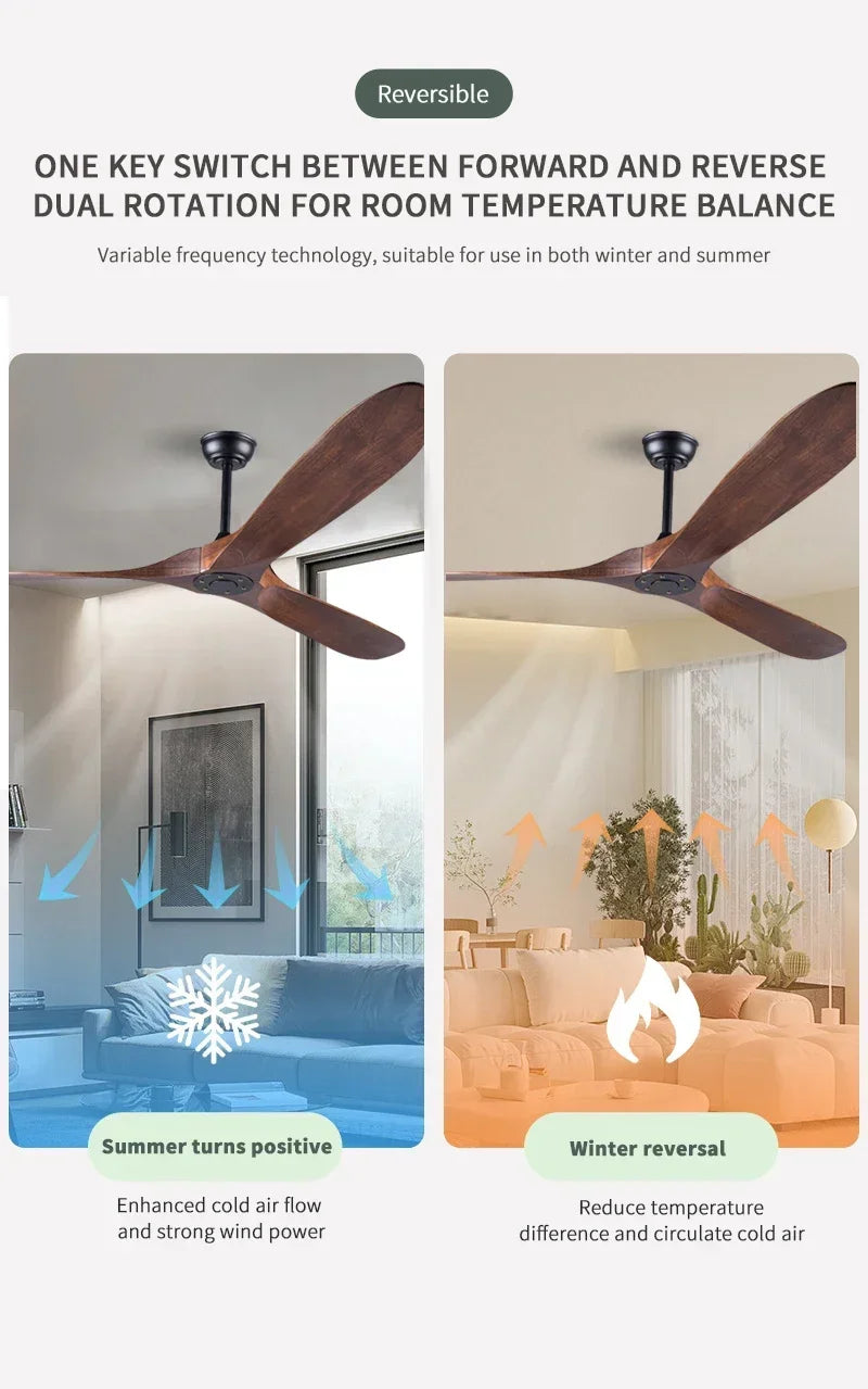 Modern Solid Wood Retro High Air Volume Ceiling Fan with Remote Control Without Lights Living Room and Dining Room Pendant Light