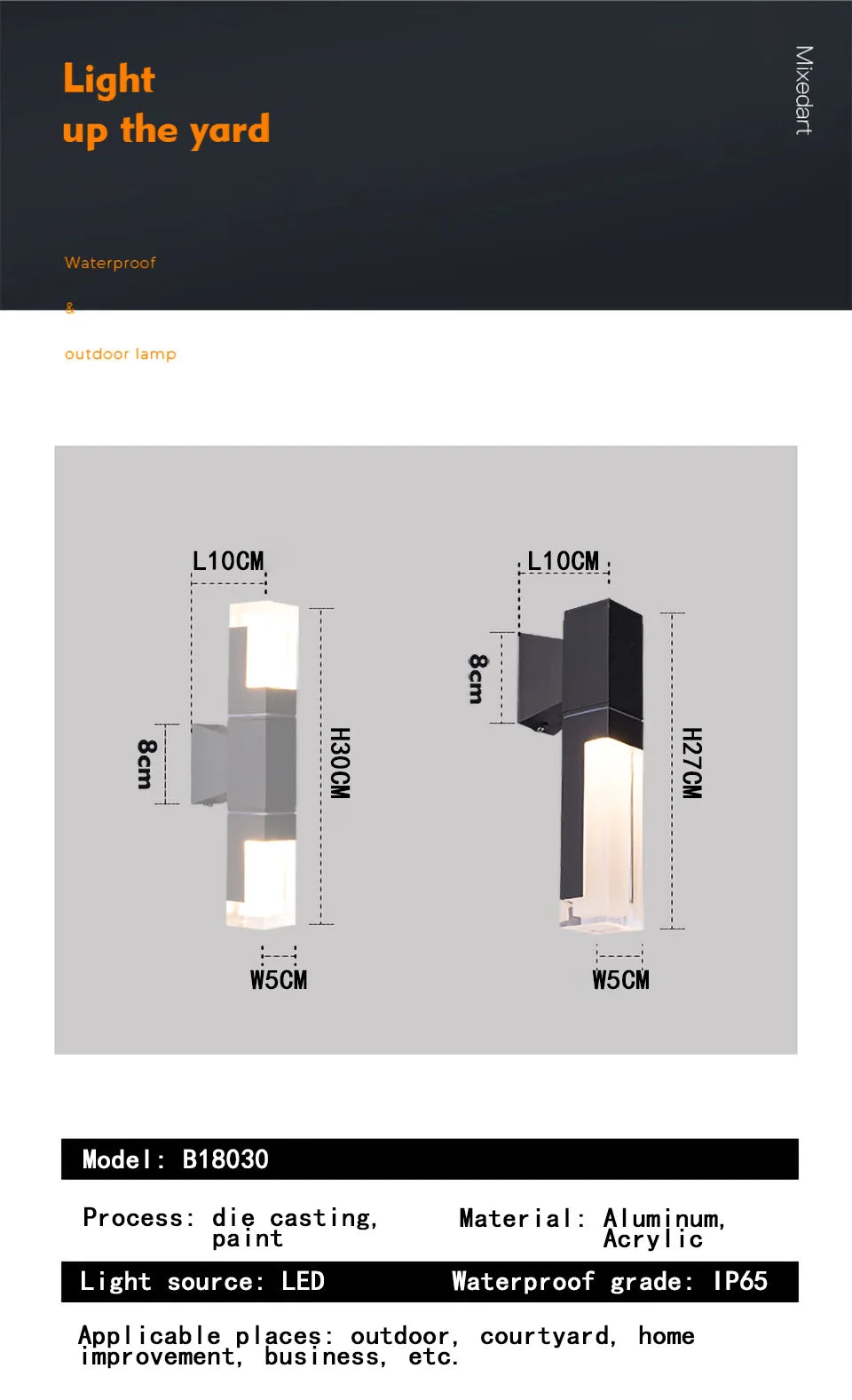 Outdoor IP65 waterproof lamp, garden villa gate, living room corridor, acrylic waterproof wall lamp,AC85-265V outdoor decoration