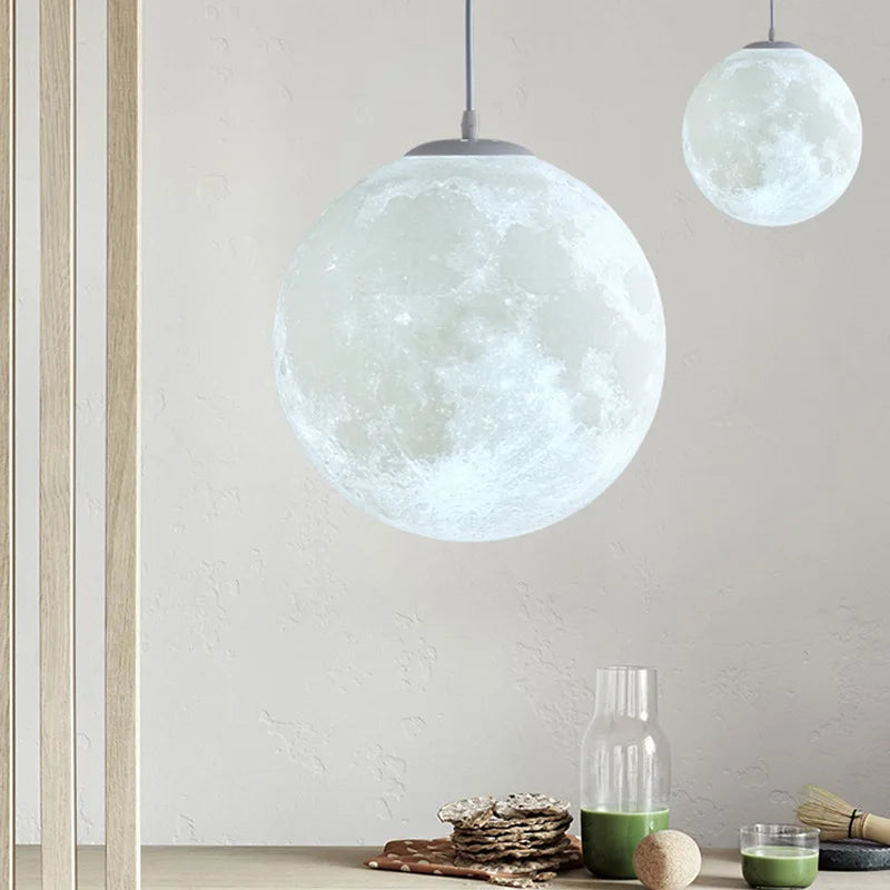 Modern Creative Design Moon Pendant Light Plastic Ball Shade Imitate Moon Surface Chandelier Restaurant Home Decor Hanging Lamps