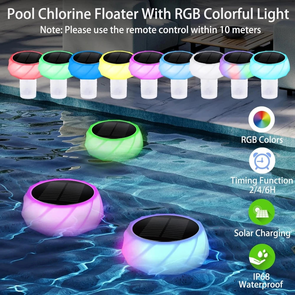 Solar Swimming Pool Lights Pool Chlorine Floater for 3inch Tablets Auto Light up at Night for Pool, Hot Tub,Party Decoration