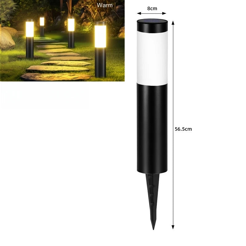 Solar Stainless Steel LED Modern Pathway Lights Upgraded Courtyard Outdoor Garden Cylindrical Lawn Light Outside Walkway Decor