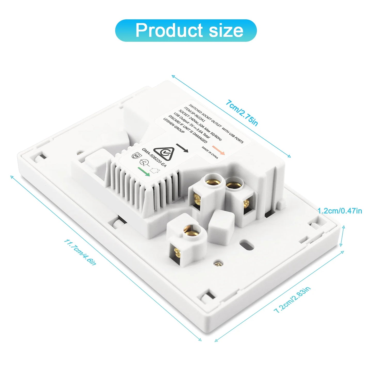 Au Plug adapter Mobile phone charging power supply 10A socket Australian standard wall dual socket with 2gang switch 118mm*73mm