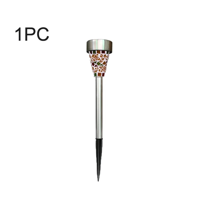 Mosaic Solar Garden Lights Outdoor Decorative Stainless Steel Stake Lights Waterproof Solar Pathway Lights
