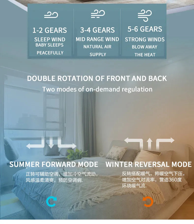 LED Light DC Motor Modern Ceiling Fan Kitchen Living Room Dining Room Household High Air Volume Remote Control Pendant Light