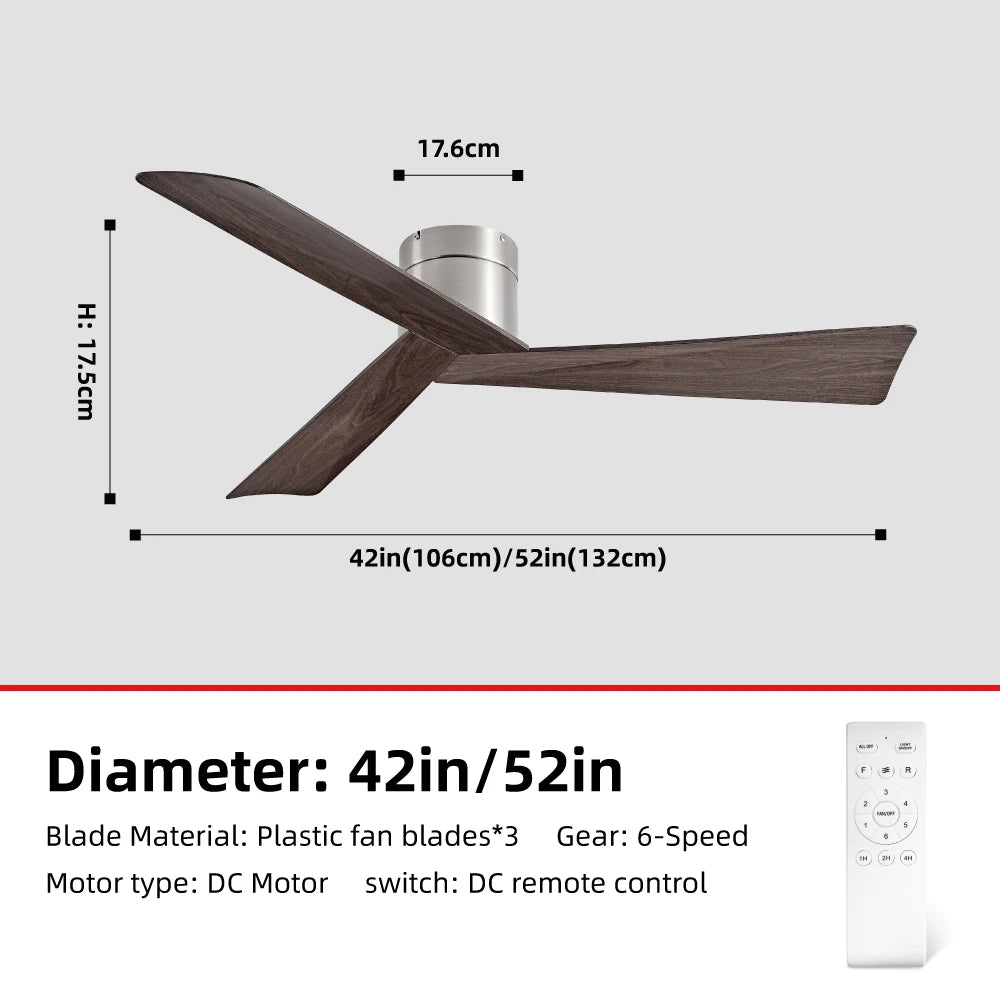 42/52" Ceiling Fan, Remote - 3 - Blade Retro - Style ABS, 6 - Speed Inverter Motor, No - Light Design, Quiet Operation for Home
