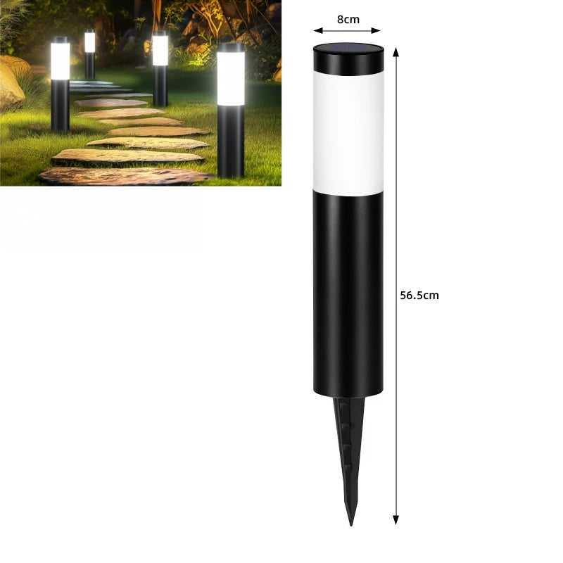 Solar Stainless Steel LED Modern Pathway Lights Upgraded Courtyard Outdoor Garden Cylindrical Lawn Light Outside Walkway Decor