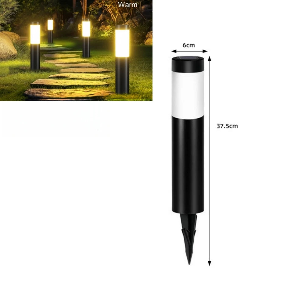 Solar Stainless Steel LED Modern Pathway Lights Upgraded Courtyard Outdoor Garden Cylindrical Lawn Light Outside Walkway Decor