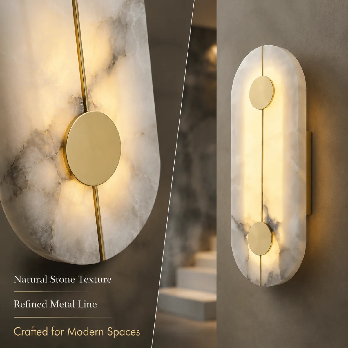 Modern Luxury Creative Marble Wall Light - Alabaster Marble Wall Lamp Sconce for Bedroom Bedside Living Room Aisle Indoor Decor