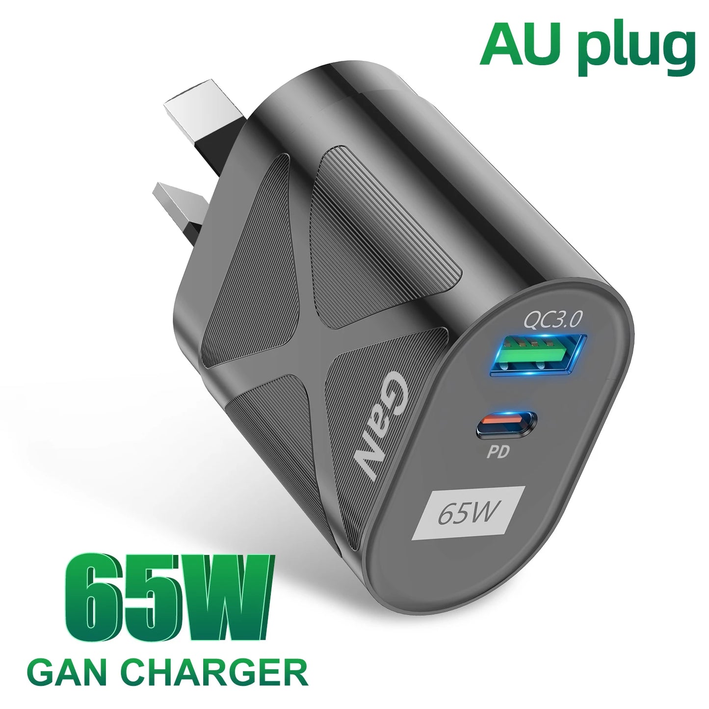 65W Gan Charger for Australia New Zealand AU Plug PD 33W Fast Charger QC 3.0 USB Adapter for iPhone 15 14 13 Pro Max