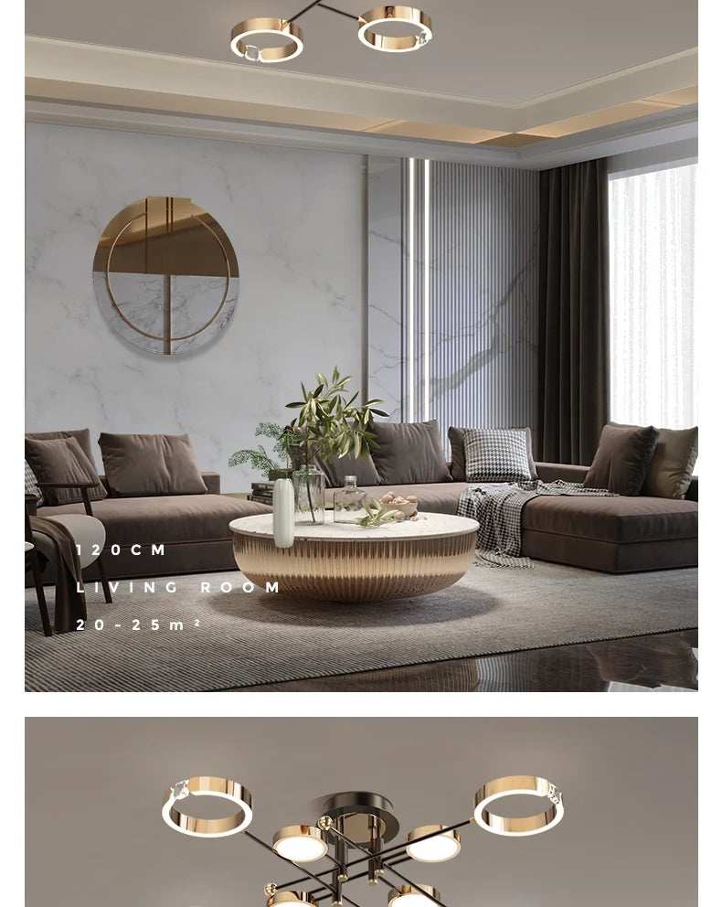Modern Luxury Chandelier Lighting For Living Room Bedroom Plated Gold Aluminum Remote Control Pendant Lights Crystals Decoration