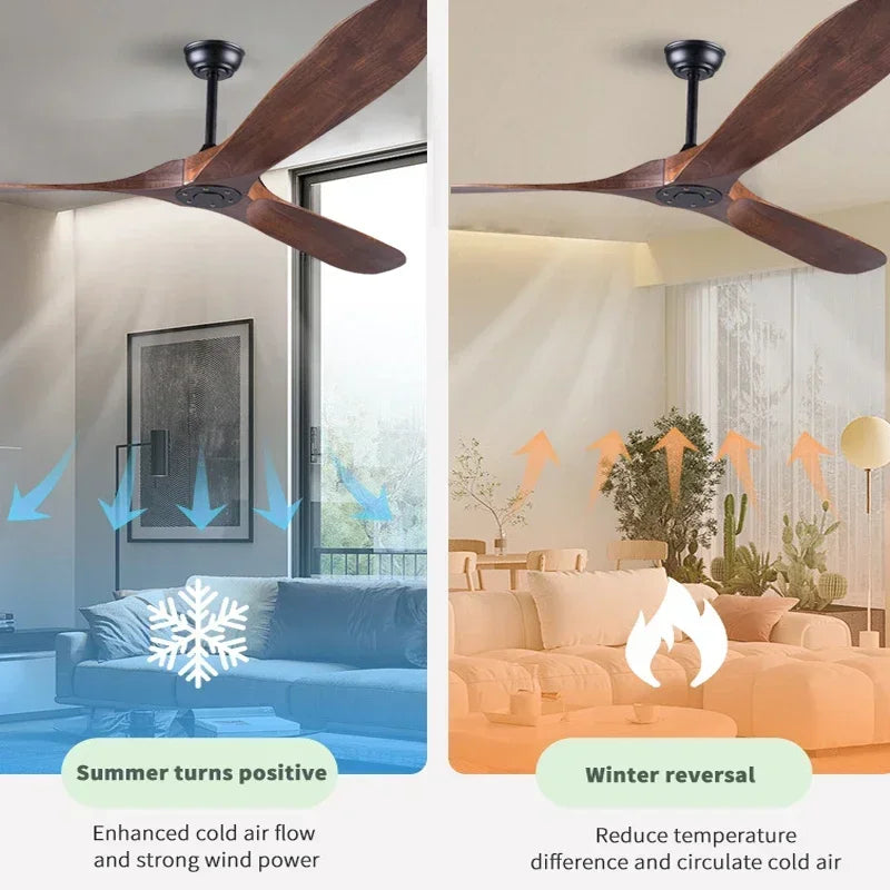 Modern Solid Wood Retro High Air Volume Ceiling Fan with Remote Control Without Lights Living Room and Dining Room Pendant Light
