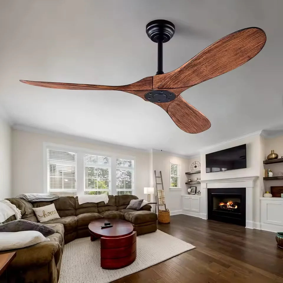 85-265V Solid Wood Bland 52 60 Inch Ceiling Fans with LED DC Motor Remote Control