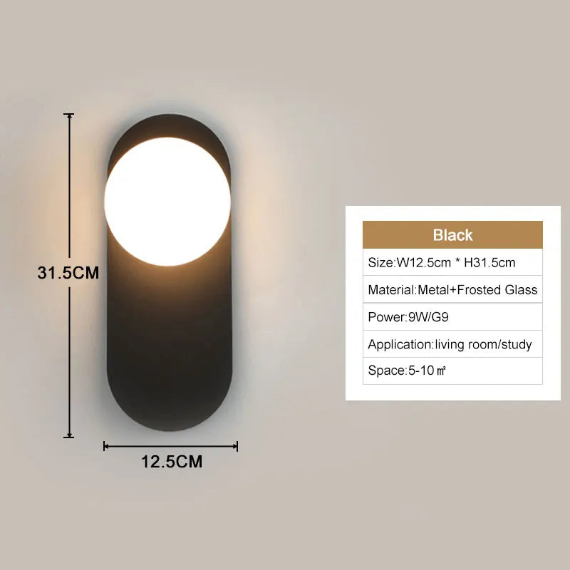 Frosted Glass Ball Indoor LED Wall Lamps with Plug Switch Black Gold G9 LED Wall Lights Wall Sconce for Corridor Aisle