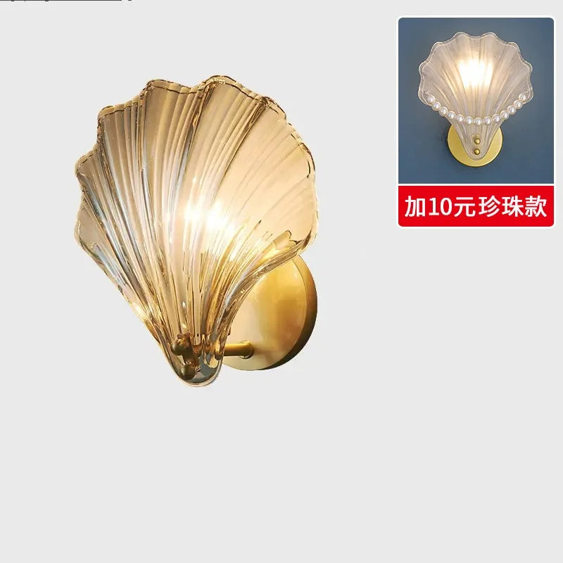 Nordic Simple Glass Shell Wall Lamp Bedroom Living Room Corridor Wall Light E14 Bedside Lamps Indoor Decoration Fixtures