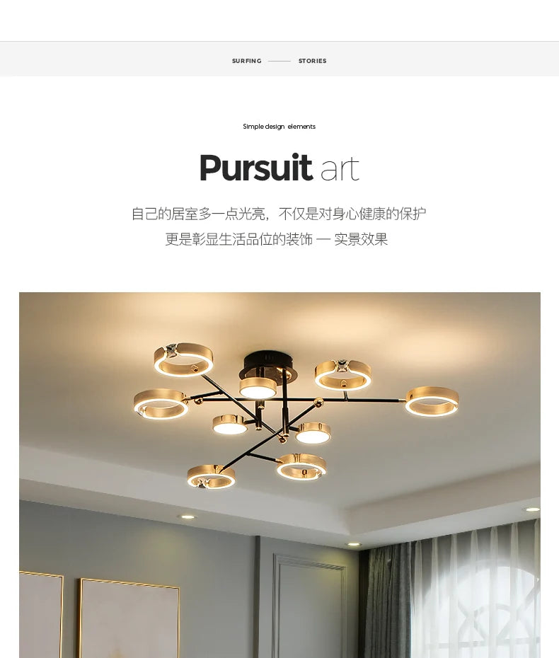Modern Luxury Chandelier Lighting For Living Room Bedroom Plated Gold Aluminum Remote Control Pendant Lights Crystals Decoration