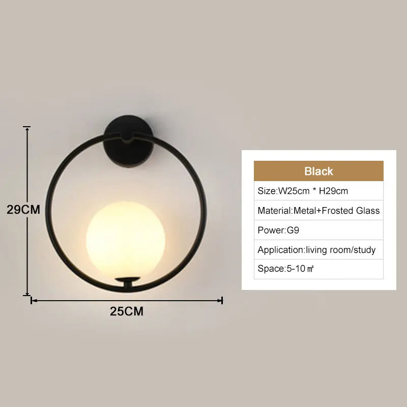 Frosted Glass Ball Indoor LED Wall Lamps with Plug Switch Black Gold G9 LED Wall Lights Wall Sconce for Corridor Aisle