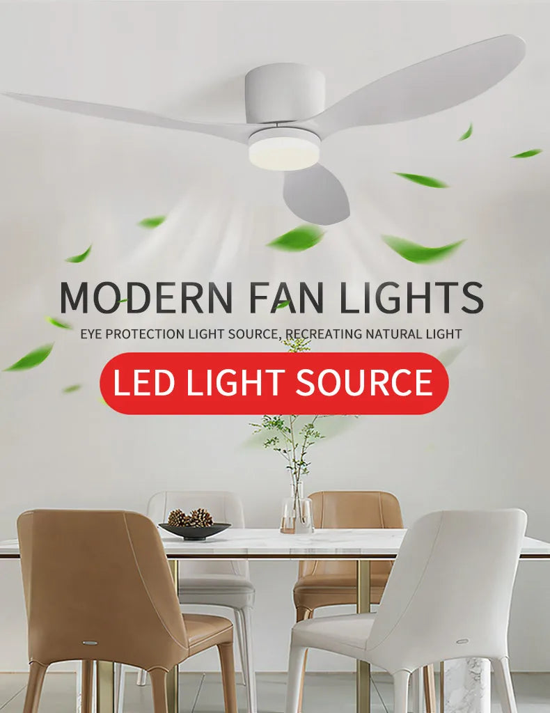 LED Light DC Motor Modern Ceiling Fan Kitchen Living Room Dining Room Household High Air Volume Remote Control Pendant Light