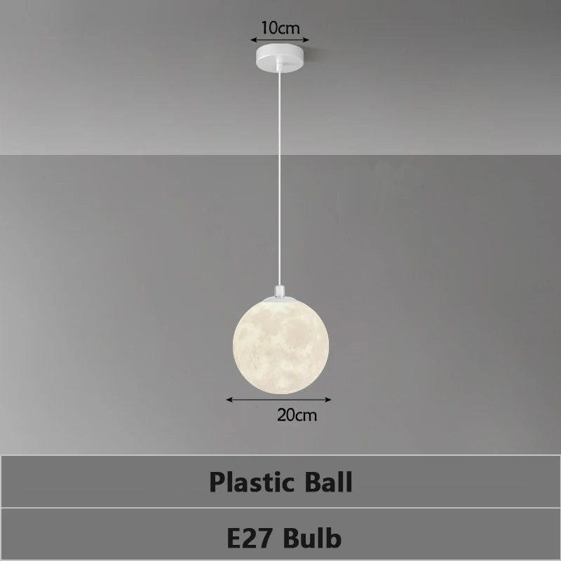 Modern Creative Design Moon Pendant Light Plastic Ball Shade Imitate Moon Surface Chandelier Restaurant Home Decor Hanging Lamps