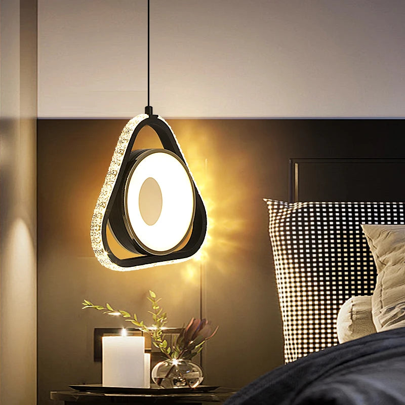 Modern Pendant Lamp Dining Room LED Crystal Design Gold Finish Minimalist Bedroom Bedside Lighting Chandelier for Home Decor