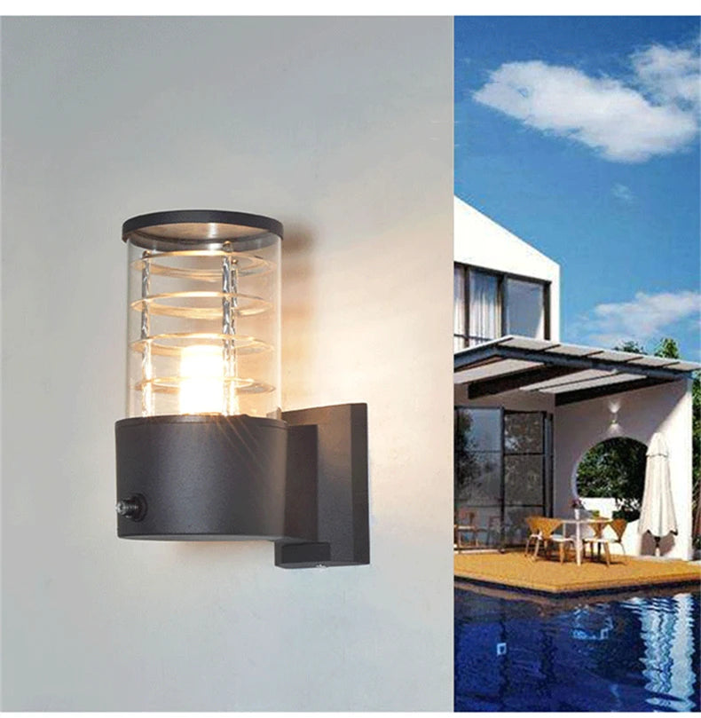 E27 LED Outdoor Wall Lamp Sensor Up Down Glass Aluminum Waterproof Garden Light Corridor Street Exterior Wall Sconce 110V 220V