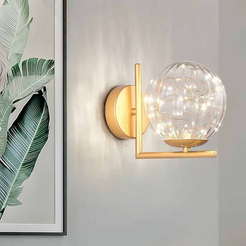Nordic Wall Lamp Bedroom Bedside Light Warm Romantic LED Lights Luxury Living Room Modern Sconce Starry Background Lighting