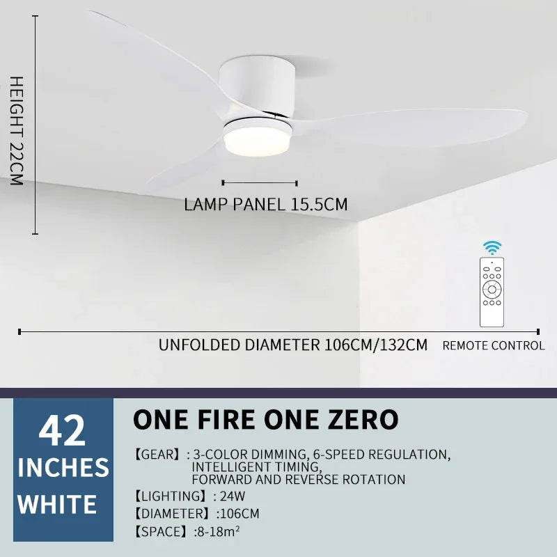 Modern Ceiling Fan with LED Light, DC Motor, Large Air Volume, Remote Control for Kitchen, Bedroom, Dining Room, Patio