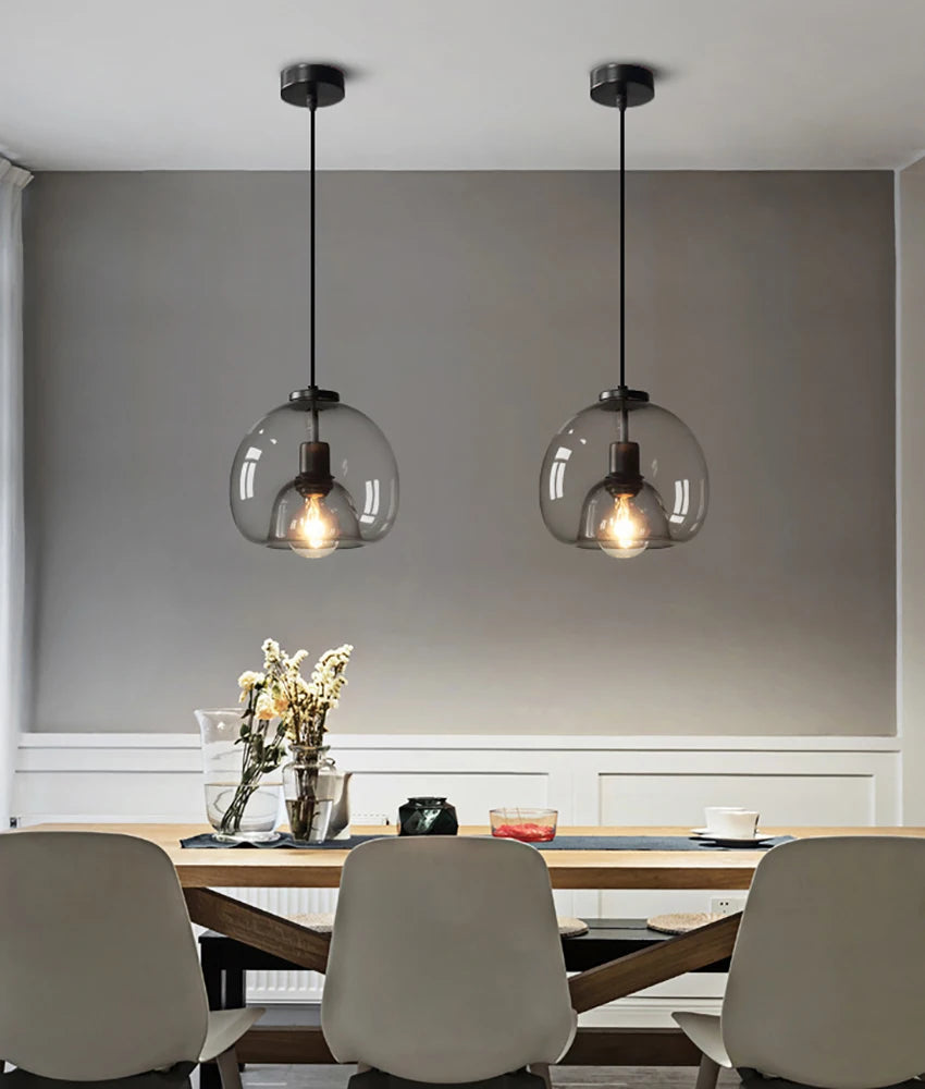 Glass Led Ceiling Chandelier E27 Black Pendant Lamp For Living Room Dining Table Kitchen Bedroom Modern Gray Art Hanging Light