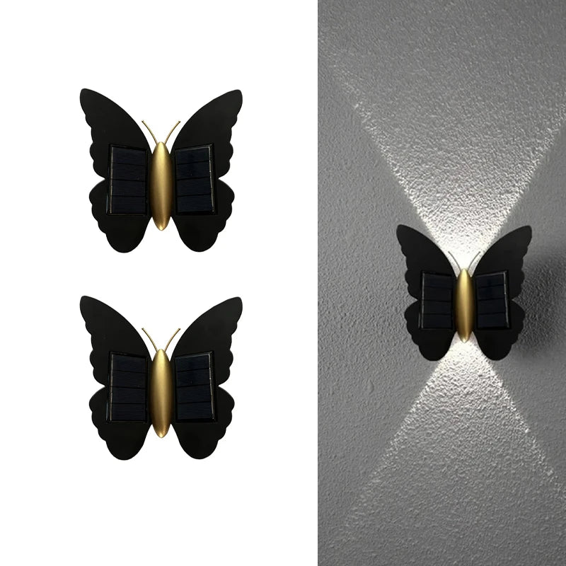 Solar Butterfly Wall Light Outdoor Waterproof LED Decorative Sconce Lamp for Garden Fence Patio Backyard Holiday Lighting Decor