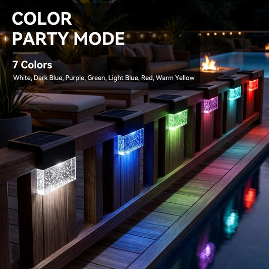 Solar Deck Lights Solar Fence Lights Outdoor Step Lights, Solar Stair Lights Colors Changing Waterproof for Garden & Pool Decor