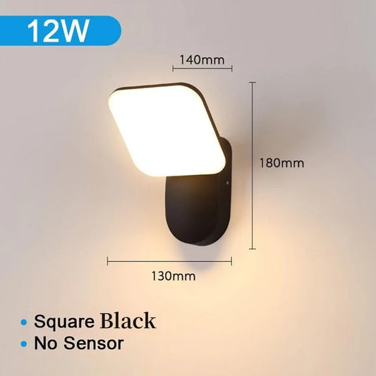 PIR Motion Sensor LED Outdoor Wall Lamp 12W IP65 Waterproof Aluminum Garden Porch Light Corridor Entrance Sconce Indoor Fixture
