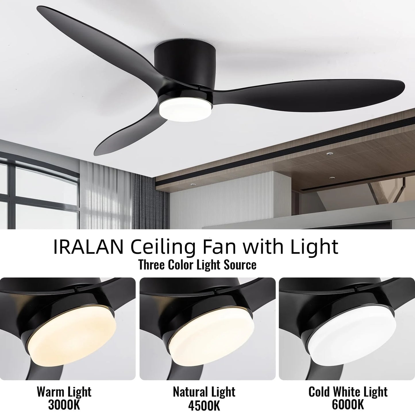IRALAN Modern Ceiling Fan with LED Light Remote Control  Nordic Low Floor Decorative Light Bedroom Living Room Bedroom Decor