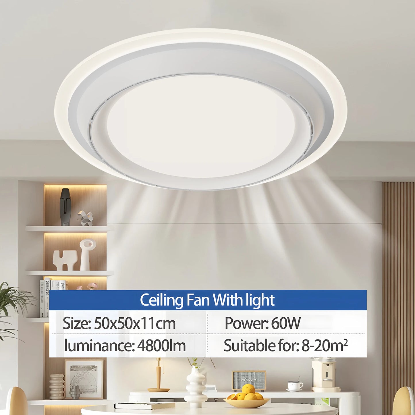 Bladeless Ceiling Fan with Light Remote Control Level 6 Wind Speed Noiseless Electric Fan Invisible Fan for Bedroom Study Room