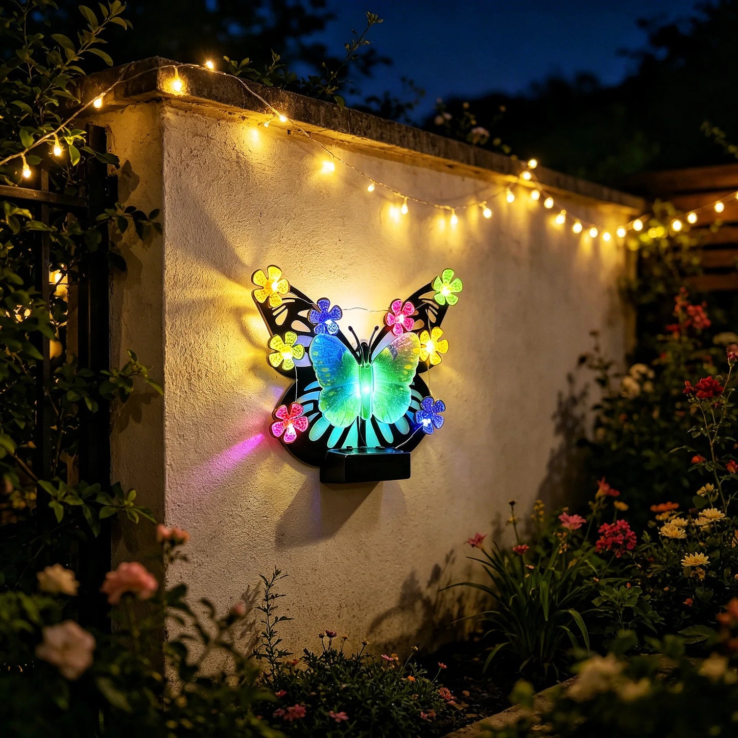 Solar Outdoor Butterfly Wall Decor Metal Decorative Lights Waterproof Butterfly Decoration for Outside Patio Yard Porch
