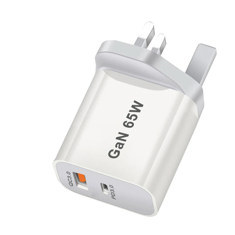 65W GaN USB-C Fast Charger - PD3.0 Quick Charger with Dual Ports for iPhone 15,Xiaomi,POCO,Samsung,Oneplus -Compact and Portable