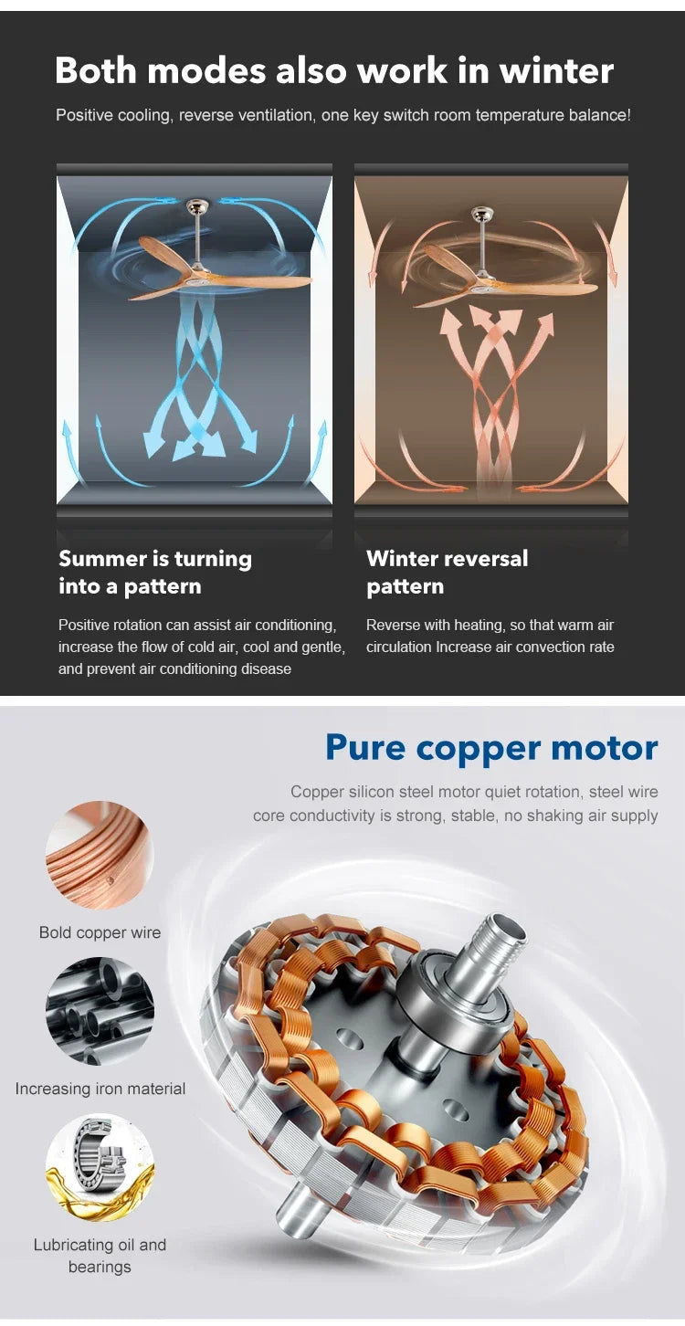 42/52/60/70 Inch Large wooden ceiling fan with DC Motor Remote Control ceiling lamp fan Electric fan for Living room bedroom