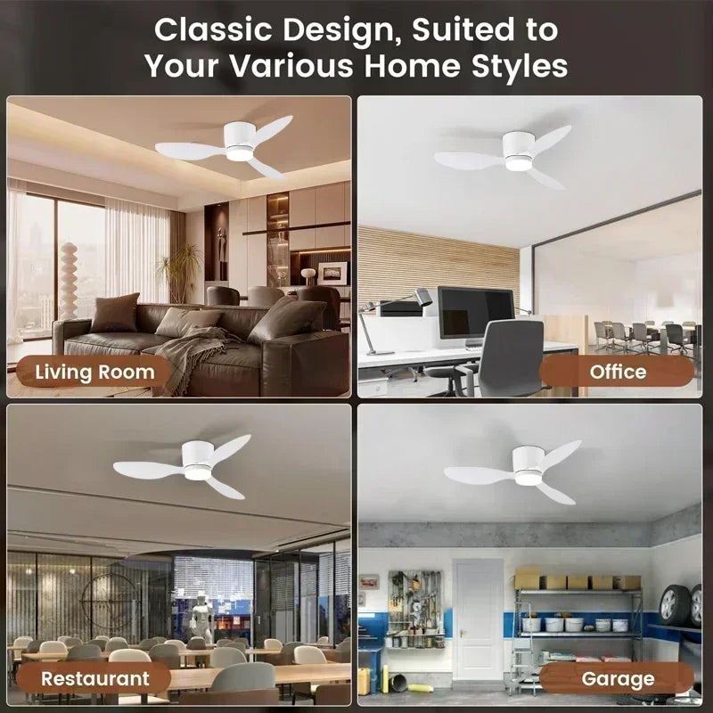 Low Floor Living Room with Lights and Remote Control Ceiling Fan, High Wind Power, Indoor Bedroom, Living Room, Dining Room