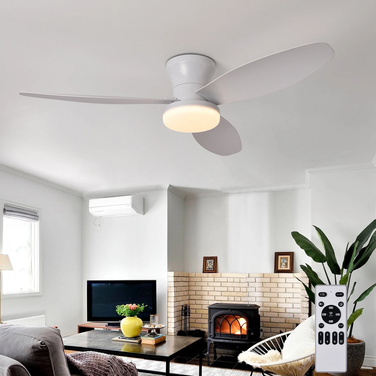 Ceiling Fan with Light 3 Colors, 6 Speeds, Timing, Ceiling Fan with Remote Control 3 Blades for Kitchen Bedroom Dining Room